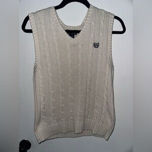 Cream Cable Knit Sweater Logo Preppy Vest Large 14/16 #1773